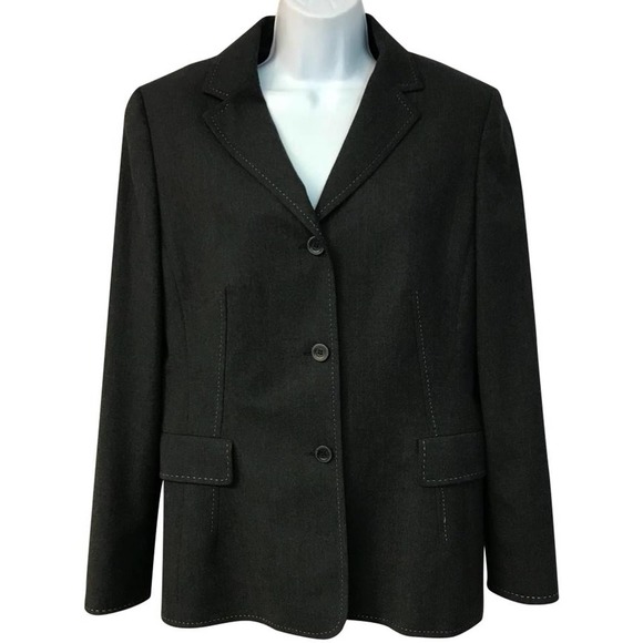 Louis Feraud Dark Gray Wool Blend Blazer Jacket 10